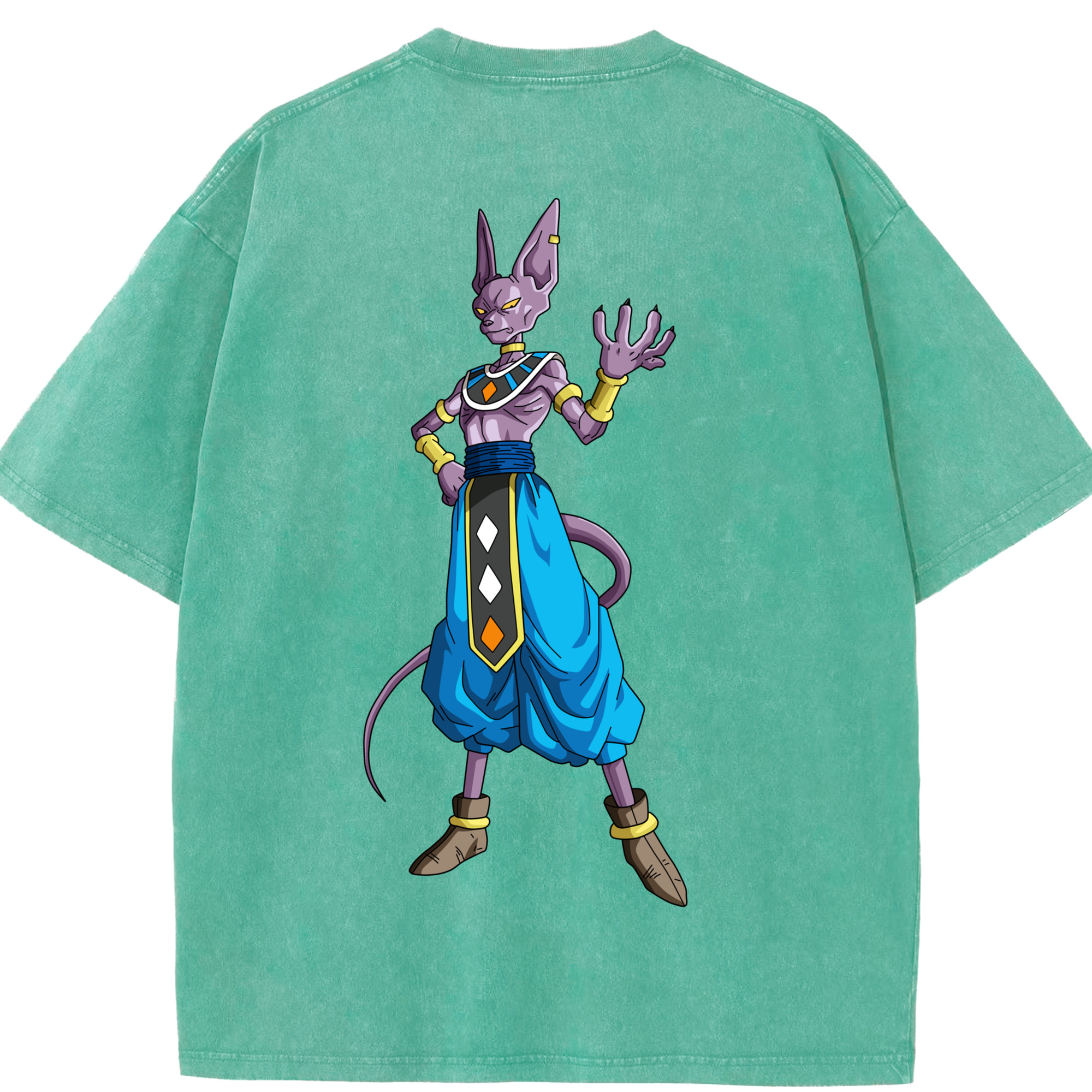 （画像用） ドラゴンボール ビルス 破壊神ビルス DRAGON BALL Beerus Birusu 綿100% ヴィンテージ風 半袖Tシャツ（背面プリント）